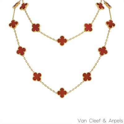 Van Cleef & Arpels Yellow Gold Carnelian Vintage Alhambra 20 Motif Necklace VCARD39800