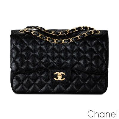 Chanel Black Caviar Jumbo Classic Double Flap Bag 