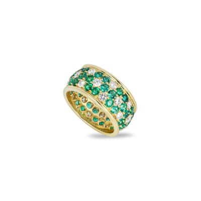 Yellow Gold Emerald & Diamond Floral Full Eternity Ring