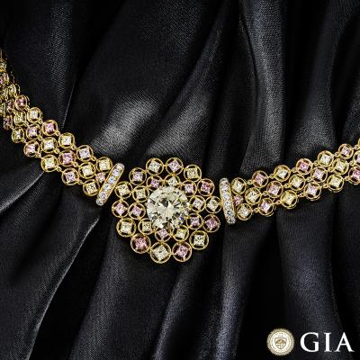 Yellow Gold Yellow & Pink Diamond Necklace 8.07ct U-V/VVS1