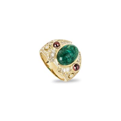 Yellow Gold Emerald, Ruby & Diamond Ring 4.56ct