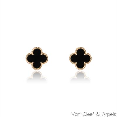 Van Cleef & Arpels Yellow Gold Onyx Vintage Alhambra Earrings VCARA44200