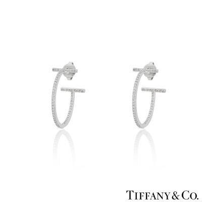 Tiffany & Co. White Gold Diamond Tiffany T Hoop Earrings
