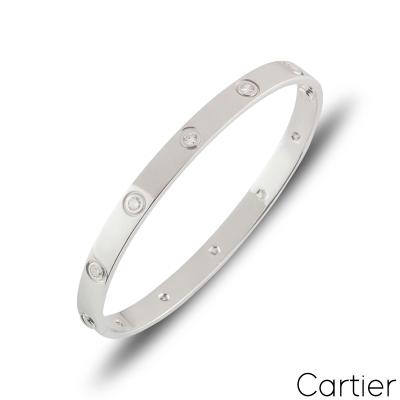 Cartier White Gold Full Diamond Love Bracelet Size 19 B6040719	