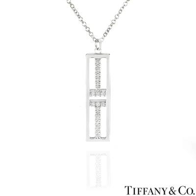 Tiffany & Co. White Gold Diamond T Pendant 