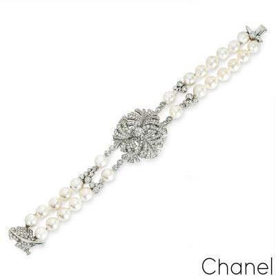 Chanel White Gold Panache Diamond & Pearl Bracelet