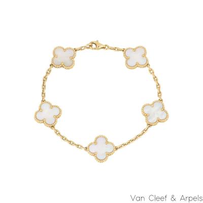 Van Cleef & Arpels Yellow Gold Mother of Pearl Vintage Alhambra 5 Motif Bracelet VCARA41800