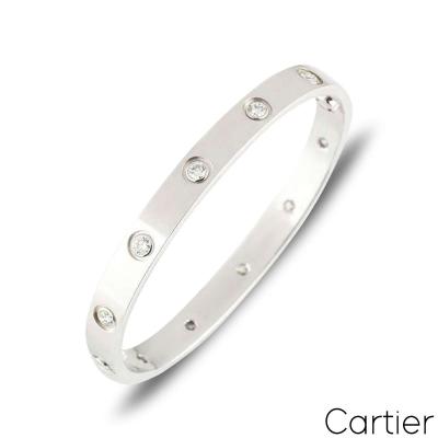 Cartier White Gold Full Diamond Love Bracelet Size 19 B6040719	