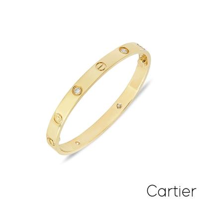 Cartier Yellow Gold Half Diamond Love Bracelet Size 17 B6035917