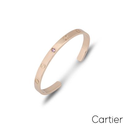 Cartier Rose Gold Pink Sapphire Cuff Love Bracelet Size 16 B6030016