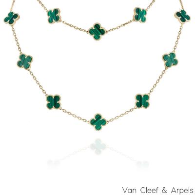 Van Cleef & Arpels Yellow Gold Malachite Vintage Alhambra 20 Motif Necklace VCARL88100