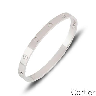 Cartier White Gold Plain Love Bracelet Size 19 B6035419	