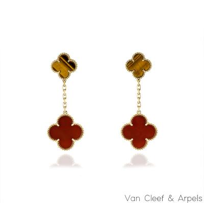 Van Cleef & Arpels Yellow Gold Carnelian & Tigers Eye Magic Alhambra Earrings VCARN5JR00