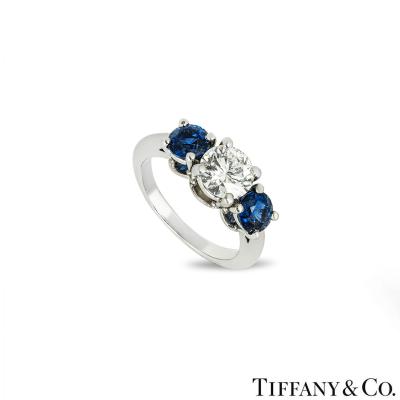 Tiffany & Co. Platinum Diamond and Sapphire Ring 1.06ct E/VS1
