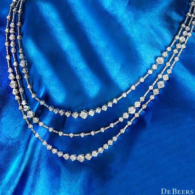 De Beers White Gold Arpeggia Three Line Diamond Necklace 19.4ct G+/VS+
