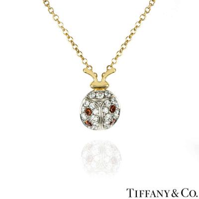 Tiffany & Co. Yellow Gold Diamond and Garnet Schlumberger Ladybug Pendant