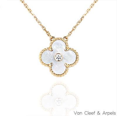 Van Cleef & Arpels Limited Edition 2012 Mother of Pearl Vintage Alhambra Holiday Pendant VCARO39Y00