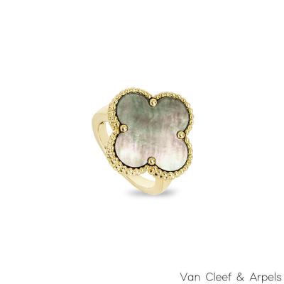 Van Cleef & Arpels Yellow Gold Mother of Pearl Magic Alhambra Ring Size 52