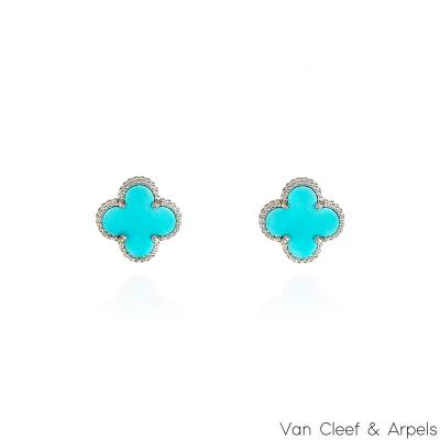 Van Cleef & Arpels White Gold Rare Turquoise Vintage Alhambra Earrings 