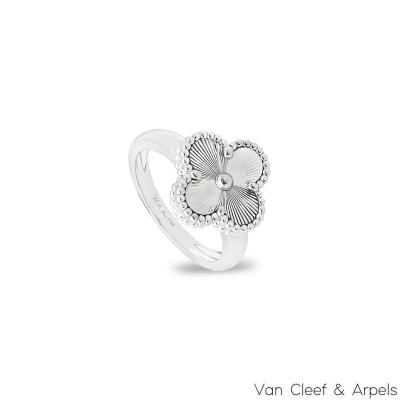 Van Cleef & Arpels White Gold Guilloche Alhambra Ring Size 56 VCARP9XI00