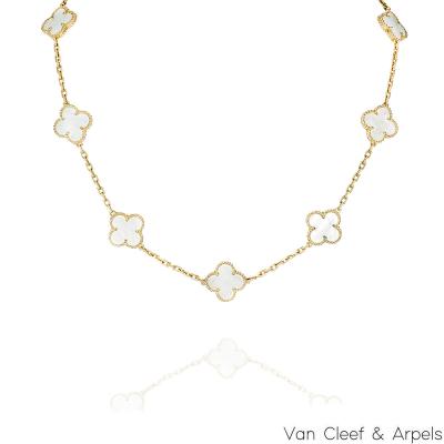 Van Cleef & Arpels Yellow Gold Mother Of Pearl Vintage Alhambra 10 Motif Necklace VCARA42800