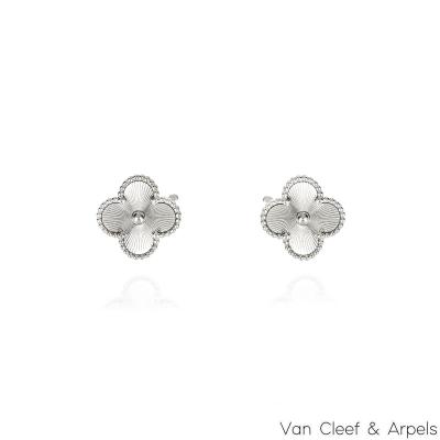 Van Cleef & Arpels White Gold Guilloche Vintage Alhambra Earrings VCARP9XF00