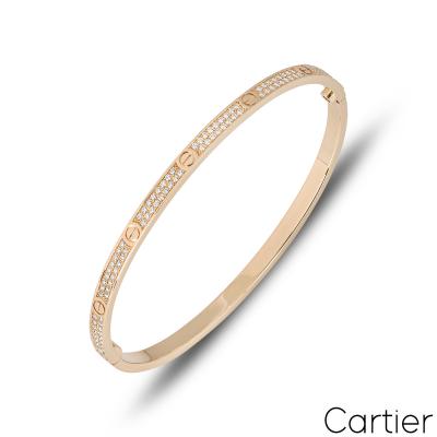 Cartier Rose Gold Pave Diamond SM Love Bracelet Size 18 N6710718