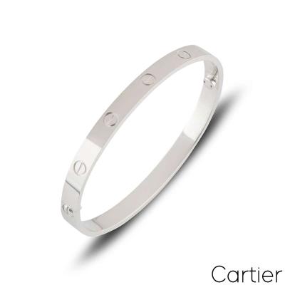 Cartier White Gold Plain Love Bracelet Size 18 B6035418