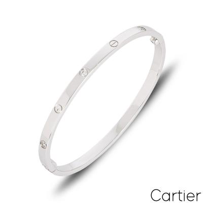 Cartier White Gold 6 Diamond SM Love Bracelet Size 19 B6047719