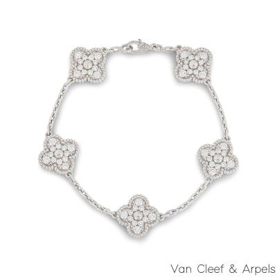 Van Cleef & Arpels White Gold Diamond Vintage Alhambra 5 Motif Bracelet VCARA41500