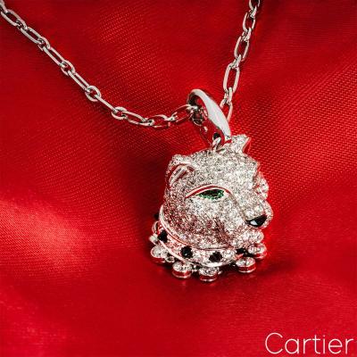 Cartier White Gold Diamond, Emerald & Onyx Panthere De Cartier Pendant Charm 5ct TDW
