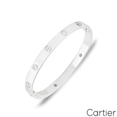 Cartier White Gold Half Diamond Love Bracelet Size 18 B6035818