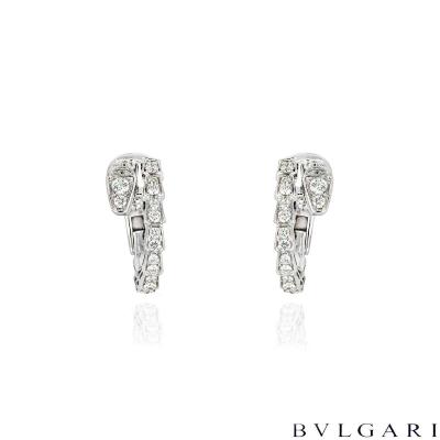 Bvlgari White Gold Diamond Serpenti Viper Hoop Earrings 0.75ct 358360