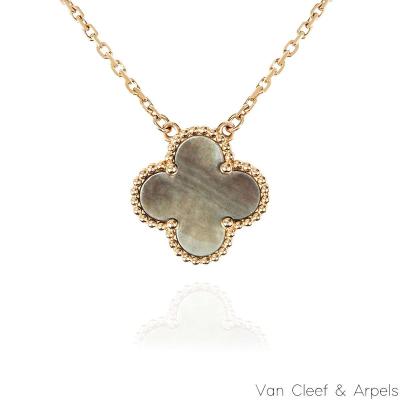 Van Cleef & Arpels Rose Gold Grey Mother of Pearl Vintage Alhambra Necklace VCARP4KK00