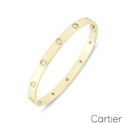 Cartier Yellow Gold Full Diamond Love Bracelet Size 19 B6040519