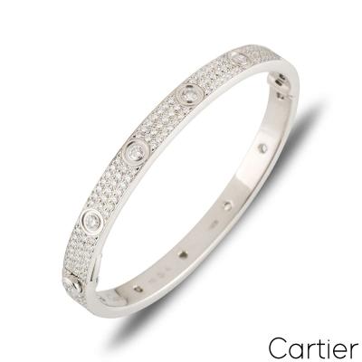 Cartier White Gold Pave Diamond Love Bracelet Size 20 N6033605