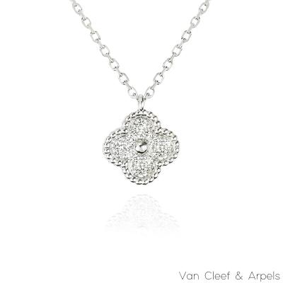 Van Cleef & Arpels White Gold Diamond Sweet Alhambra Single Motif Necklace VCARO85900 