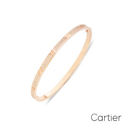 Cartier Rose Gold Pave Diamond SM Love Bracelet Size 18 N6726318