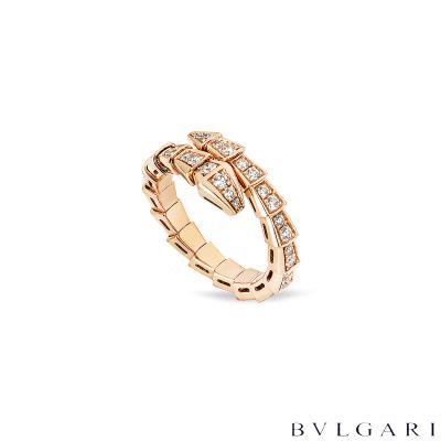 Bvglari Rose Gold Diamond Serpenti Ring 355977
