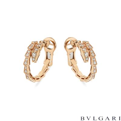 Bvlgari Rose Gold Diamond Serpenti Viper Hoop Earrings 0.75ct 358361