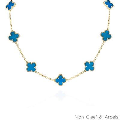 Van Cleef & Arpels Yellow Gold Agate Vintage Alhambra 10 Motif Necklace VCARP34800 