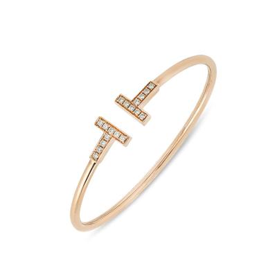 Tiffany & Co. Rose Gold Tiffany T Diamond Wire Bracelet Size Small 0.24ct 60010768