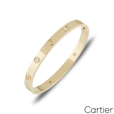 Cartier Yellow Gold Half Diamond Love Bracelet Size 17 B6035917