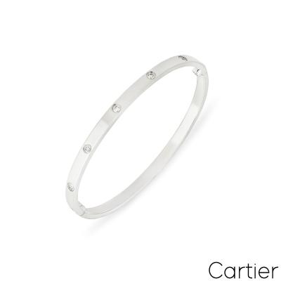 Cartier White Gold Full Diamond Love Bracelet SM Size 16 B6048016
