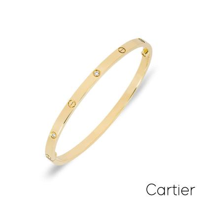 Cartier Yellow Gold Half Diamond SM Love Bracelet Size 18 B6047218