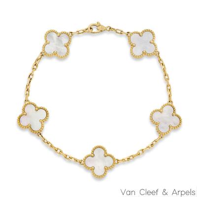 Van Cleef & Arpels Yellow Gold Mother of Pearl Vintage Alhambra 5 Motif Bracelet VCARA41800