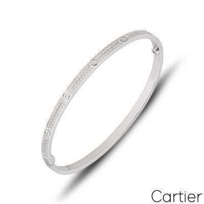 Cartier White Gold Pave Diamond SM Love Bracelet Size 20 N6710820