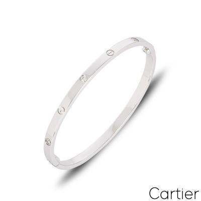 Cartier White Gold 6 Diamond SM Love Bracelet Size 18 B6047718