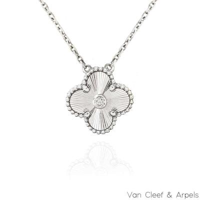Van Cleef & Arpels Limited Edition 2020 White Gold Guilloche Diamond Vintage Alhambra Holiday Pendant VCARP6L800