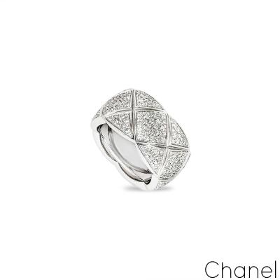 Chanel White Gold Diamond Coco Crush Ring Size 51 J10955